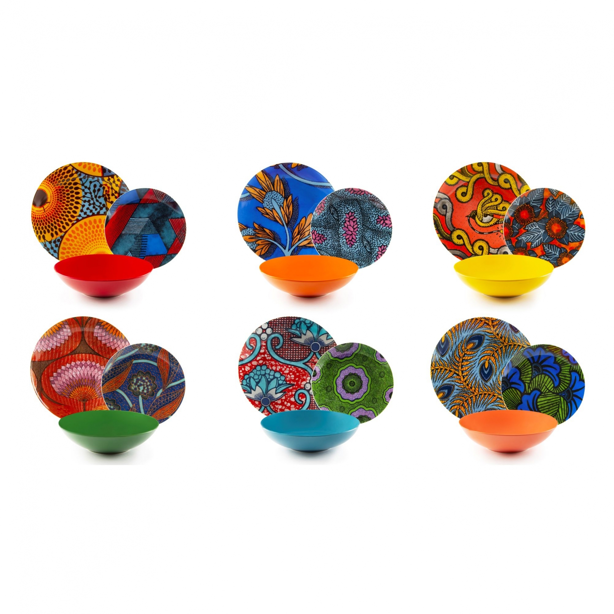 Decorated porcelain plate set GHANA 18 pieces